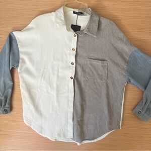 Blu Pepper cream and tan gray color block corduroy button-down xxl new with tags